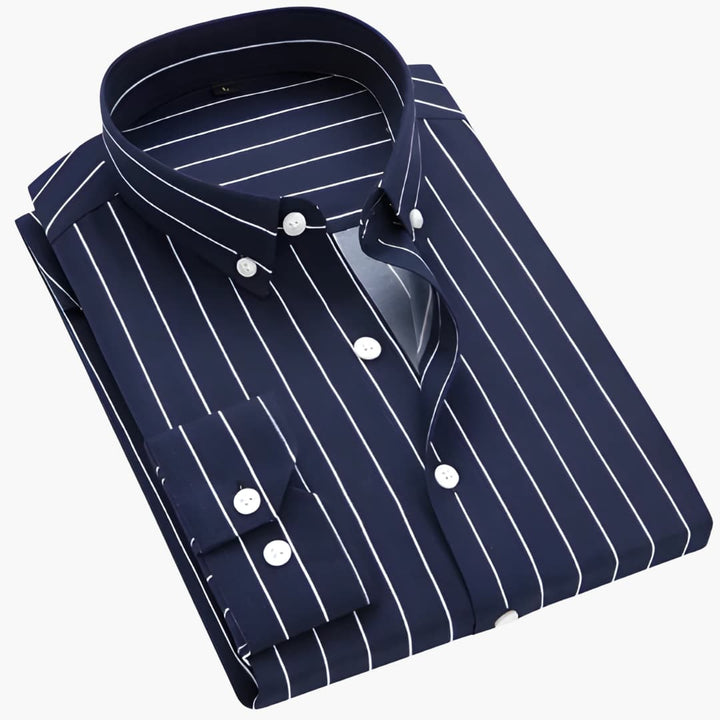 Chemise oxford rayée pour homme - manches longues, col boutonné - ParisienMode