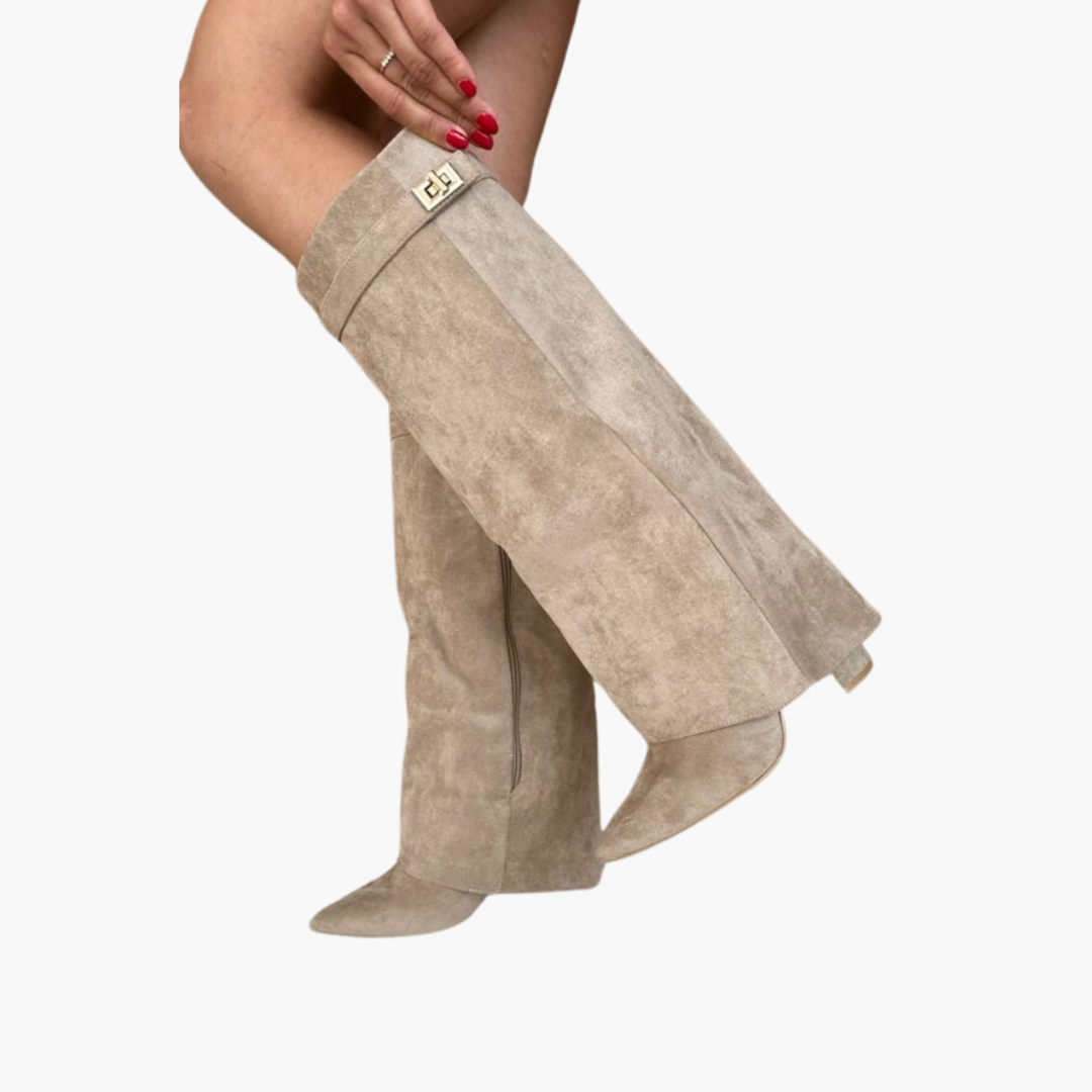 Bottes hautes en daim noir femme avec boucle dorée élégante