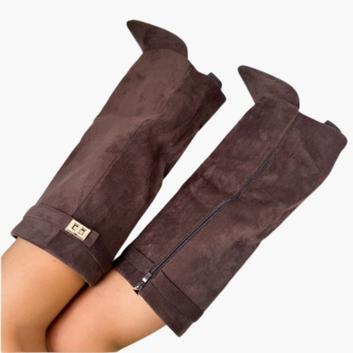 Bottes hautes en daim noir femme avec boucle dorée élégante